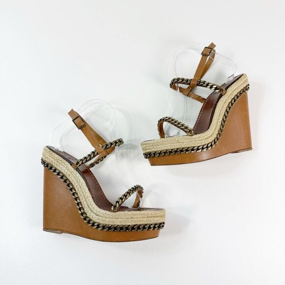CHRISTIAN LOUBOUTIN Macarena Platform Chain Heels Size 39 US 8.5 Brown Wedge - Picture 4 of 11